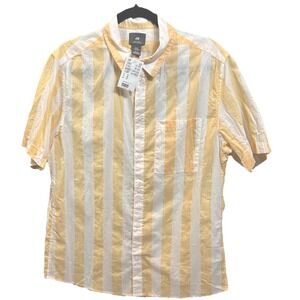 NWT H&M Men's Button-down Short Sleeve Shirt Size Medium Yellow-White‎ Striped